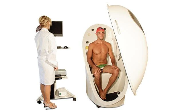 BodPod uses plethysmograph to calculate body fat percentage.