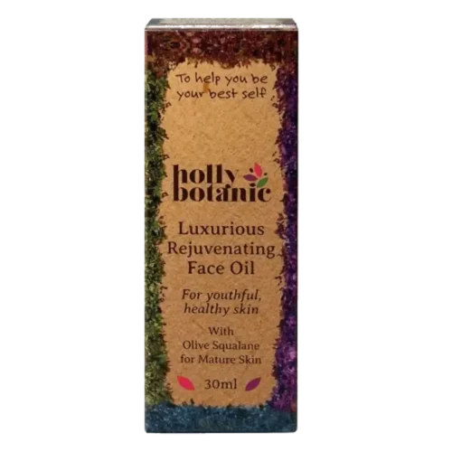 Holly Botanic rejuvenating face oil box only. Recyclable cardboard box.