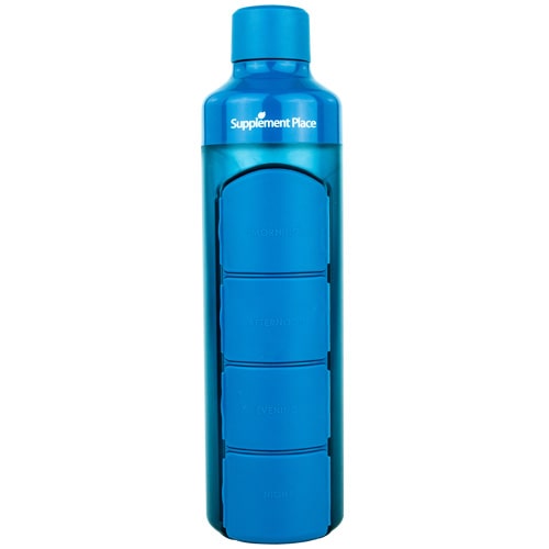 YOS Bottle | 375ml water bottle with 4-compartment capsules dispenser | Blue