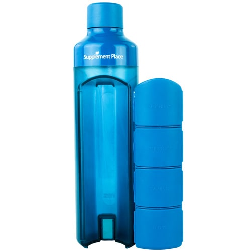 YOS Bottle | 375ml water bottle with compartment capsules dispenser removed | Blue