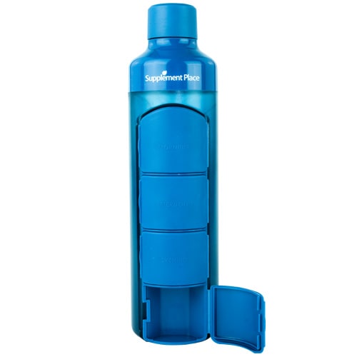 YOS Bottle | 375ml water bottle with open compartment capsules dispenser | Blue