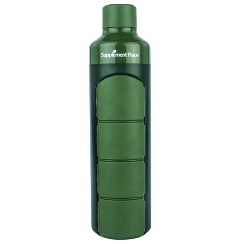 YOS Bottle | 375ml water bottle with 4-compartment capsules dispenser | Green