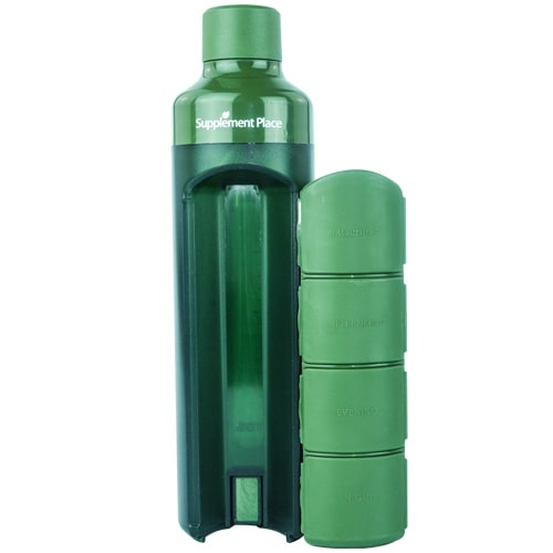 YOS Bottle | 375ml water bottle with compartment capsules dispenser removed | Green
