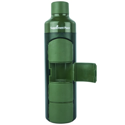 YOS Bottle | 375ml water bottle with open compartment capsules dispenser | Green