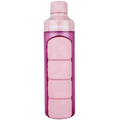 YOS Bottle | 375ml water bottle with 4-compartment capsules dispenser | Pink
