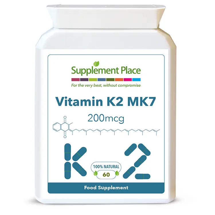 Vitamin K2 supplied in 100mg capsules using MK7 Menaquinone providing 200mcg of K2. Front label.