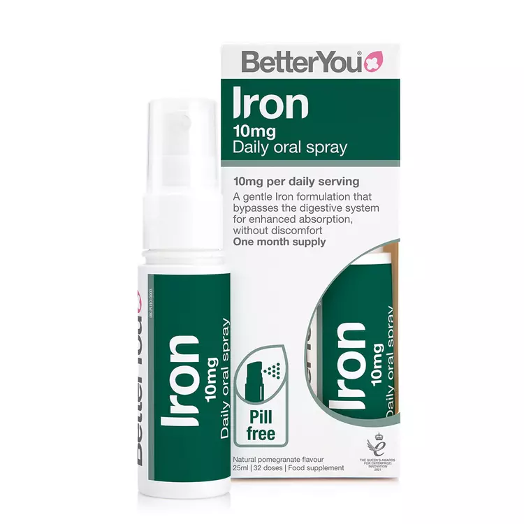 BetterYou Iron Oral Spry 25ml. 10ml of Iron per serving, 32 doses. Pomegranate flavour.