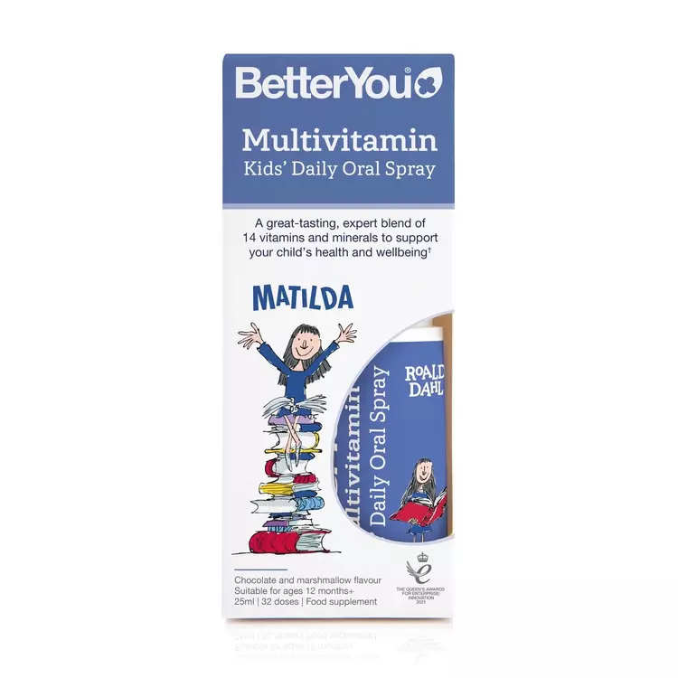 BetterYou Multivitamin Kids Oral Spray 25ml. Chocolate & Marshmallow flavour spray with 32 doses. Suitable for vegans.