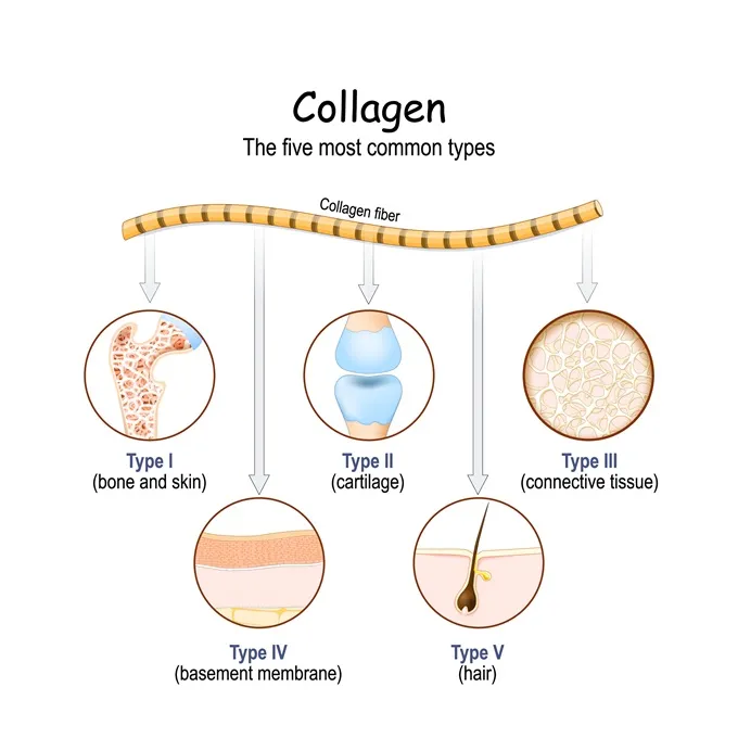 The five most common collagen types are I, II, III, IV & V