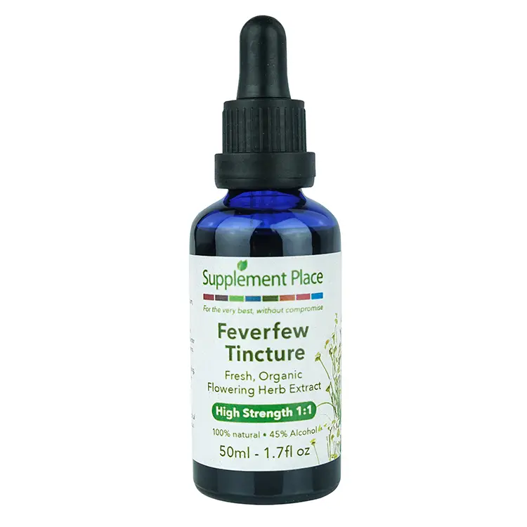 Feverfew Tincture. Fresh, organic flower herb extract, high strength 1:1, 45% alcohol. 50ml Bottle.