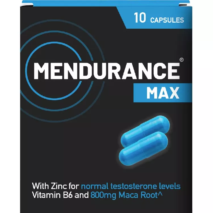 Mendurance Max box of 10 capsules. Box front.