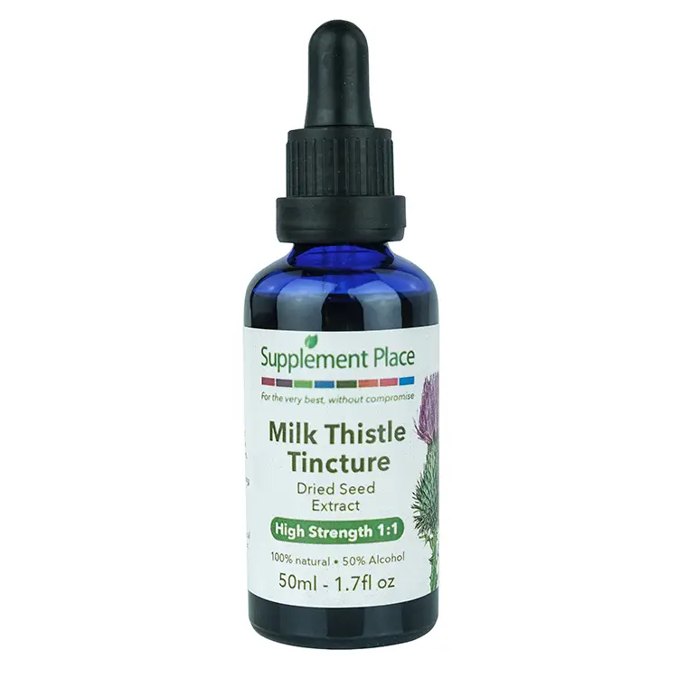 Milk Thistle Tincture. Dried seed extract, high strength 1:1, 50% alcohol. 50ml Bottle