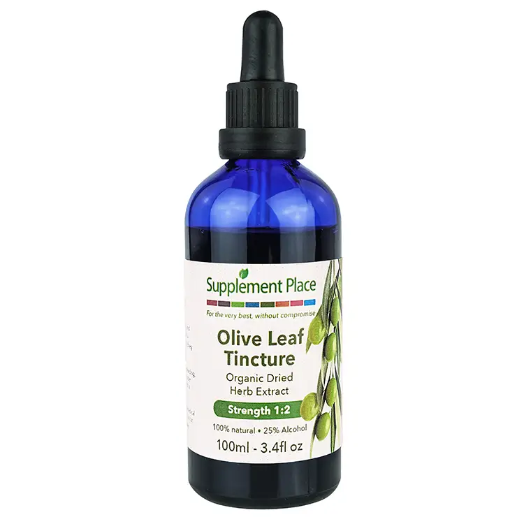 Olive Leaf Tincture. Organic, dried herb extract, strength 1:2, 25% alcohol. 50ml Bottle