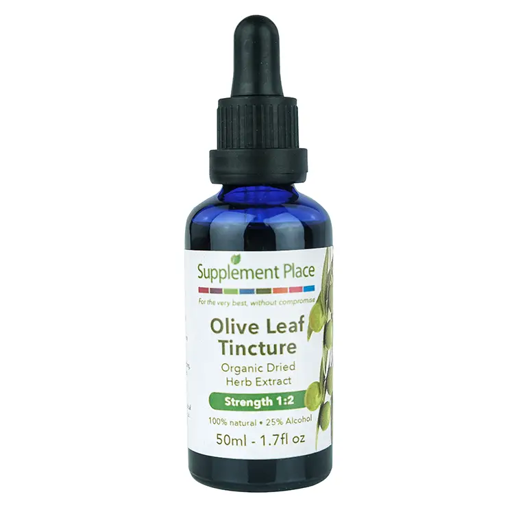 Olive Leaf Tincture. Organic, dried herb extract, strength 1:2, 25% alcohol. 50ml Bottle