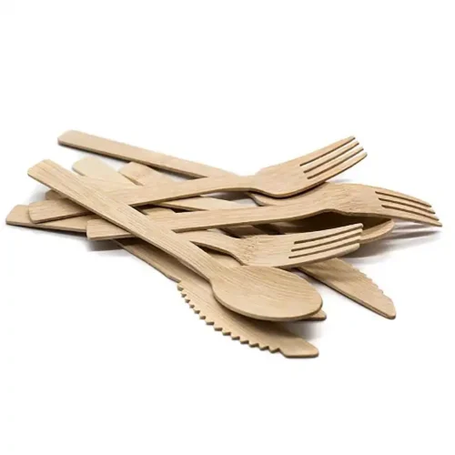 Bamboo cutlery 12 pack. 4 knives, 4 forks, 4 spoons in a barry bag. Just cutlery