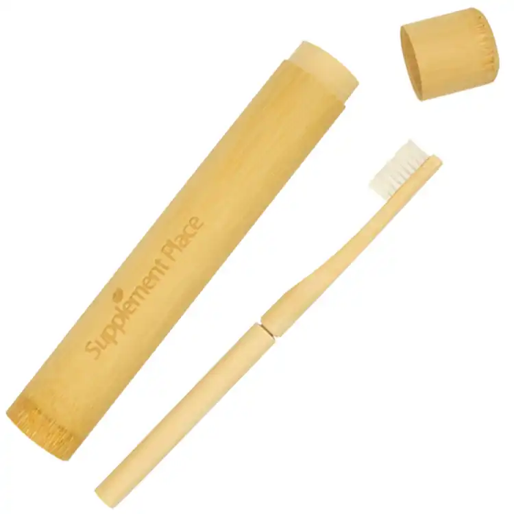 Bamboo toothbrush with case. 100% plant based toothbrush in case.