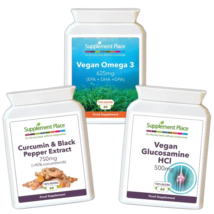 Joints Bundle | Curcumin & black pepper, vegan omega 3 and vegan glucosamine capsules.