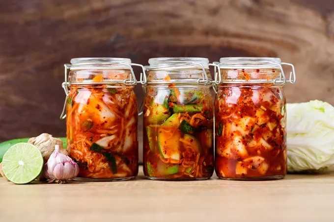 Kimchi is a fermented vegetable dish that is a probiotic to improve gut health.