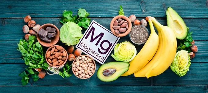 Magnesium can be sourced from foods such as bananas, avocado and leafy greens.