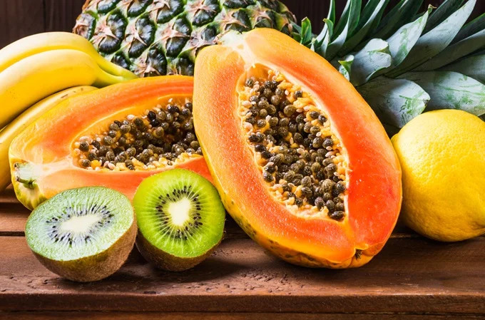Tropical fruits such as banana, papaya and kiwi are naturally high in digestive enzymes.