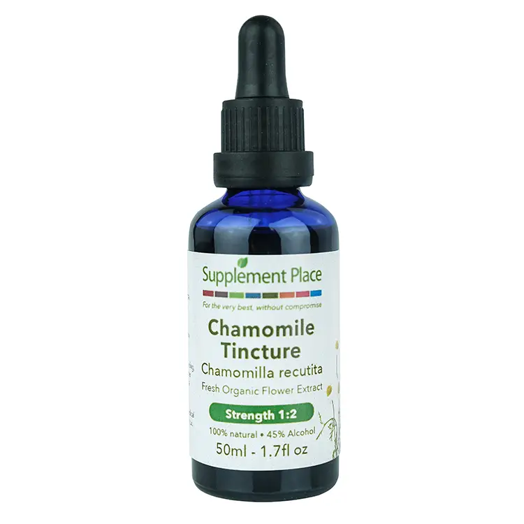 Chamomile Tincture | Fresh, organic flower extract, 1:2 strength, 45% alcohol. 50ml Bottle