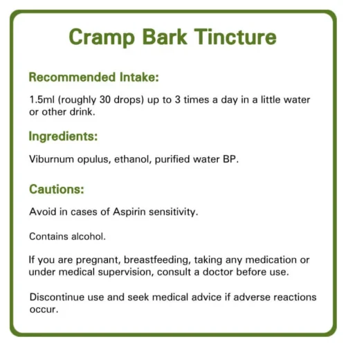 Cramp Bark tincture detailed information. Recommended intake, ingredients and cautions.