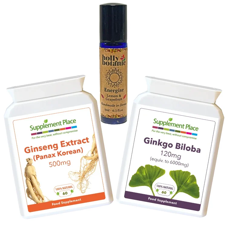 Focus Bundle. Supplements to support focus, memory and cognition. Ginkgo Biloba, Ginseng, concentrate pulse point oil. Save money by buying as a bundle.