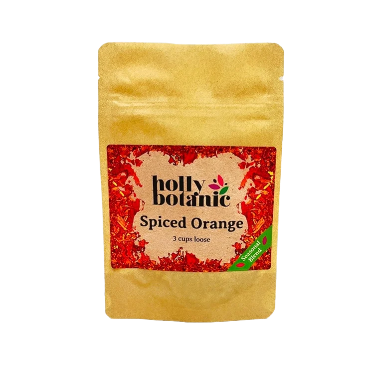 Spiced Orange tisane by Holly Botanic, a seasonal addition tisane, 3 cup loose. Recyclable packaging.