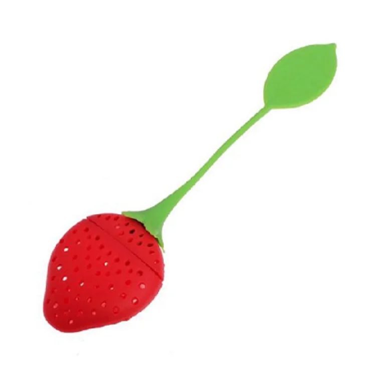 Strawberry silicone infuser for use with herbal tea or tisanes.