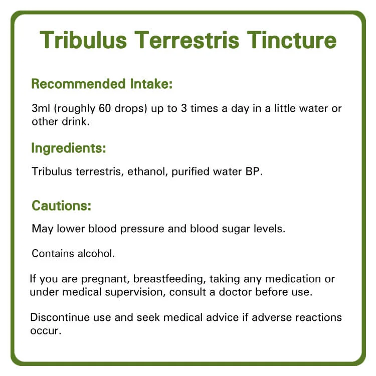 Tribulus Terrestris tincture detailed information. Recommended intake, ingredients and cautions.