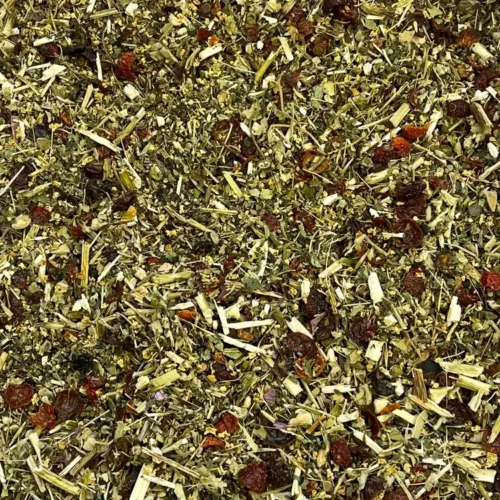 Close up of loose Breathe tisane showing ingredients