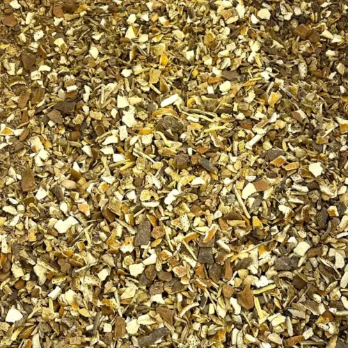 Close up of loose Spiced Orange tisane showing ingredients